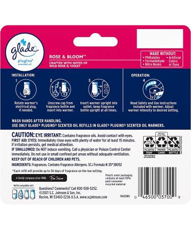 Glade PlugIns Rose & Bloom Air Freshener Refills - 5 Count Pack, 3.35 Fl Oz - Scented Essential Oils for Home & Bathroom - Buy Online on GoSupps.com