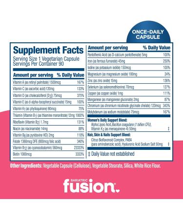 Bariatric Fusion One Per Day Bariatric Multivitamin with Iron for Women | with Hair and Nails Vitamin Blend | Gastric Bypass and Sleeve Gastrectomy | 90 Count | 3 Month Supply - Buy Online on GoSupps.com