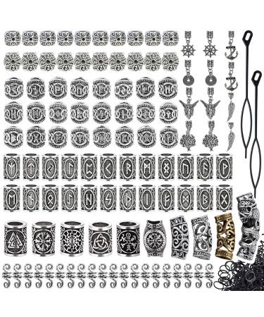 Lykoow 110 Pieces Viking Beard Beads Antique Norse Hair Tube Beads Dreadlocks Viking Jewelry Beads for Hair Braiding Bracelet Pendant Necklace Silver DIY Jewelry Hair Decoration 110 Pcs