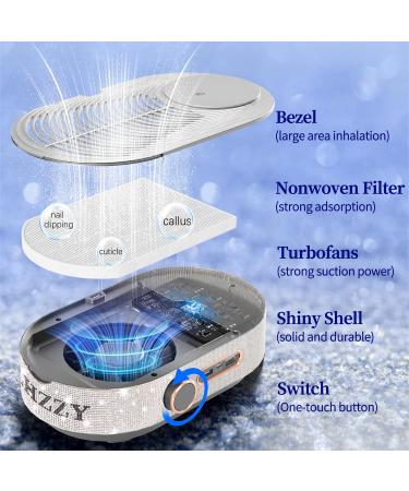Achzzy Nail Dust Collector - Wireless Portable 6000mAh Battery Adjustable Suction & Reusable Filter | Low Noise Diamond Dust Collector for Nail Salon - Buy Online on GoSupps.com