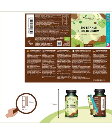 Bio Brahmi & Hericium Vegavero | 900mg Bacopa Monnieri + 500mg Hericium - 90 Capsules | German Quality No Additives 2% Bacosides & Hericenone - Buy Online on GoSupps.com