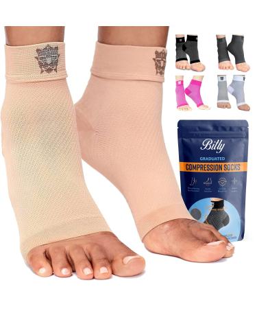 Bitly Plantar Fasciitis Socks - Comfortable Toeless Compression Socks for Foot & Heel Support - Premium Ankle Support Brace to Improve Circulation Medium Beige