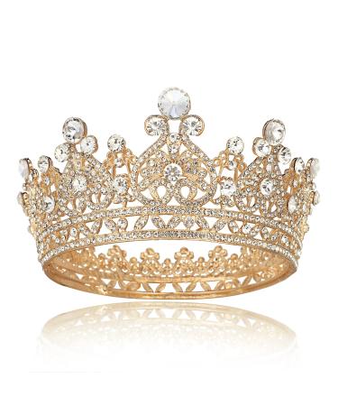 Gold Queen Crowns for Women  Prom Wedding Birthday Crown for Women Full Round Rhinestone Tiaras for Women Girls Hair Accessories