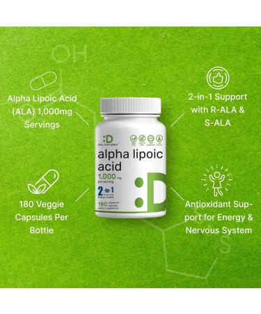 Alpha Lipoic Acid 1 000mg 180 Veggie Capsules 50/50 R-ALA & S-ALA for Max Bioavailability Antioxidant Supplement Energy & Nervous System Support Non-GMO 180 Count (Pack of 1) - Buy Online on GoSupps.com