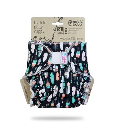 Petit Lulu Bamboo Fitted One Size Diaper | Hook & Loop | Reusable & Washable | Made in Europe (Feathers & Arrows)
