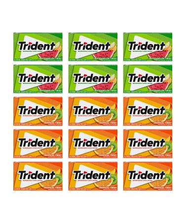 Trident Sugar Free Gum Variety Pack Watermelon Twist  Tropical Twist Flavors 15 Packs of 14 Pieces (210 Total Pieces)