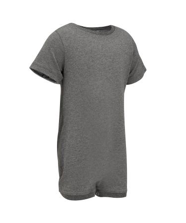 Special Needs Clothing Popper Vest Short Sleeve Bodysuit with Crouch Snap Button Adaptive Clothing For Children with Special Needs Supersoft Cotton Elastane Fabric By Kaycey 9-10 Years Grey