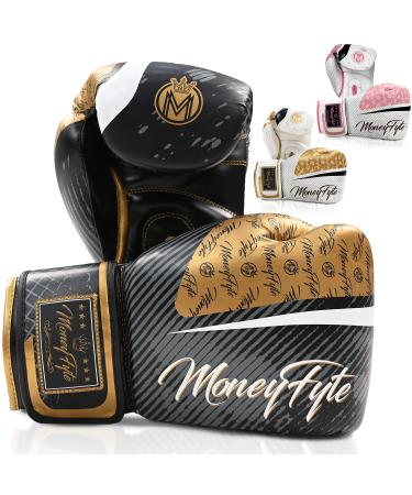 Boxing Gloves for Men & Women - Boxing, Kickboxing, Muay Thai, MMA, Training & Sparring - Punching Bag & Heavy Bag Gloves - MoneyFyte Black/Gold 16 oz