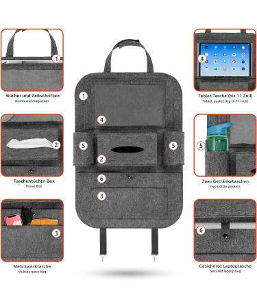 ECENCE 2x Car Seat Organizer | Felt Material | Back Seat Storage for Kids | 60cm/23.6in | Tablet Holder | Model 2.0 - Buy Online on GoSupps.com