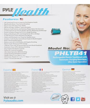 Buy Pyle Health Ultrasonic Rechargeable Electric Toothbrush - 3 Modes Timer 2 Brush Heads - Ideal for Kids Teens & Adults - PHLTB41BK - Buy Online on GoSupps.com