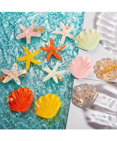 12-Piece Shell Pearl Starfish Hair Clip Set - Acrylic Resin Beach Wedding Accessories (Chic Blue & Elegant Style) - Buy Online on GoSupps.com