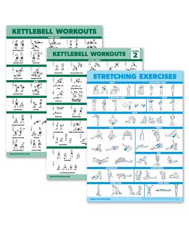 Palace Learning 3 Pack Kettlebell Workouts Volume 1 & 2 + Stretching Exercises Poster Set - Set of 3 Workout Charts LIGHT (LAMINATED 18 x 24 ) LAMINATED 18 x 24