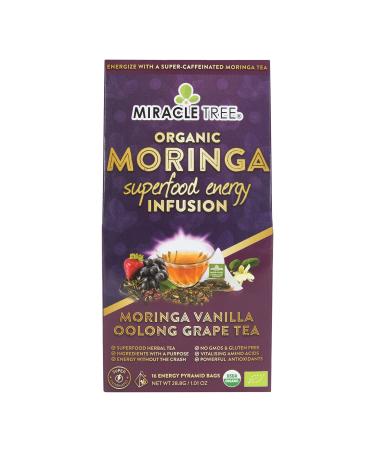 Miracle Tree's Moringa Energy Tea - Vanilla Oolong Grape | Super Caffeinated Blend | Healthy Coffee Alternative, Perfect for Focus | Organic Certified & Non-GMO | 16 Pyramid Sachets Vanilla Oolong Grape 16 Count (Pack of