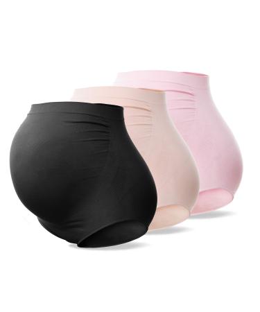 SUNNYBUY Women's Maternity High Waist Underwear Pregnancy Seamless Soft Hipster Panties Over Bump XL Blackskinpink 3-pk
