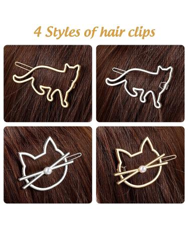 FRCOLOR Cute Cat Hair Clips for Girls - Set of 4 Metal Snap Barrettes with Pearls | Hair Styling Accessories for Women - Buy Online on GoSupps.com