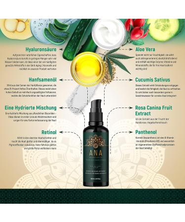 Buy Vegan Bio Retinol Serum 100ml - High-Dosed Anti-Aging Face Oil with Hemp Seed Oil - Radiant Even Skin | Ana Natural Cosmetics Germany - Buy Online on GoSupps.com
