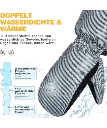 Thxtoms 2022 Kids Ski Gloves | Windproof Waterproof Fleece | Reflective & Warm | Perfect for Girls 4-13 | Black Stripes - Buy Online on GoSupps.com