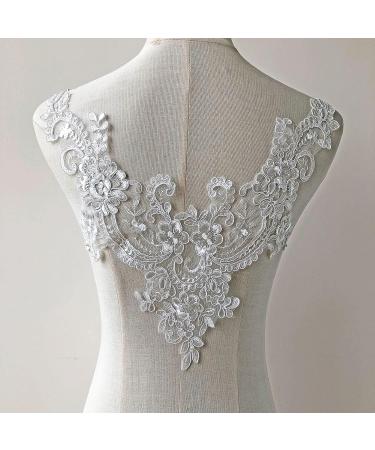 V-Neck Lace Applique Collar Patch for Wedding Dress - Floral Embroidery Trim for Gowns and Costumes - Buy Online on GoSupps.com