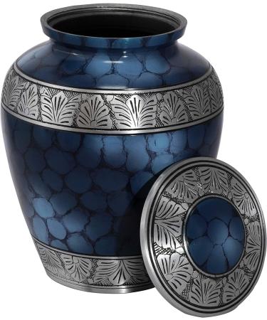 Hind Handicrafts Silver Engraved Adult Cremation Urn for Human Ashes - Handcrafted Funeral Memorial Ashes Urn - Large Burial Urn - Bag Included (7.5" x 7.5" x 9.5"- 200lbs or 91kg Cloud Blue) 7.5" x 7.5" x 9.5"- 200lbs or 91kg Blue silver - Buy Online on GoSupps.com