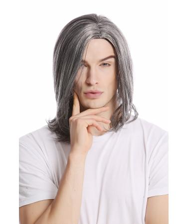 WIG ME UP - GFW891-44 Men's wig long straight parting cool older rockstar grey dark grey with black