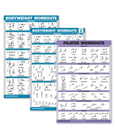3-pack: Bodyweight Workout Poster Volume 1 & 2 + Pilates Exercise Poster Set-3 training tables (laminated 45.7 x 61 cm) laminated 18 "X 24" - Buy Online on GoSupps.com