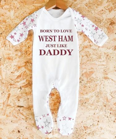 West Ham Baby Sleepsuit | 3-6 Months | UK Printed | 100% Cotton | White/Pink Stars - Buy Online on GoSupps.com
