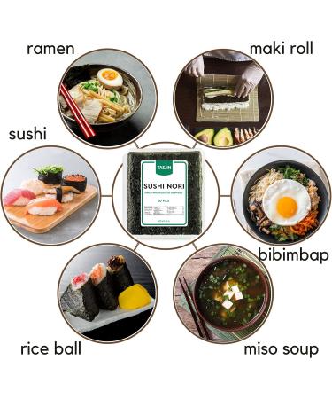Tasjin Sushi Nori Sheets| 10 Full Size Sheets |Roasted Seaweed for Maki and Hand Rolls| Non-GMO and Gluten Free| Product of Taiwan| Includes Exclusive Step by Step Sushi Making Tutorial - Buy Online on GoSupps.com