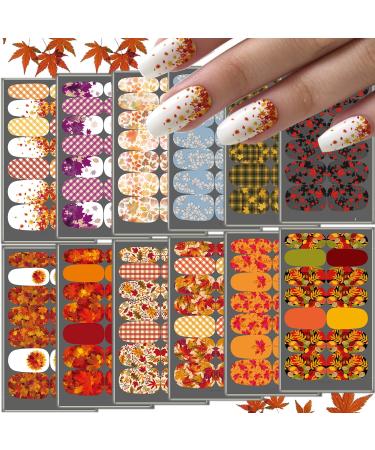 Gorvalin 12 Sheets Maple Leaf Fall Nail Wraps Stickers, Self-Adhesive Fall Nail Art Stickers Decals Thanksgiving Nail Strips Polish Stickers for Women Girls Nail Design DIY Decoration - Buy Online on GoSupps.com
