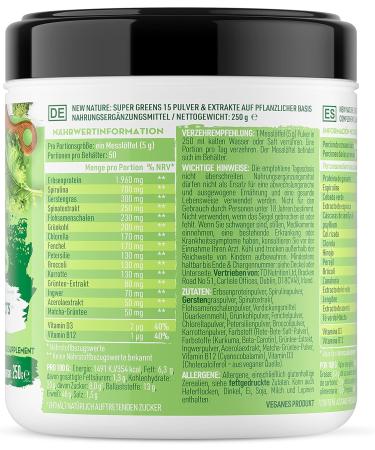 New Nature Super Greens Powder 250g | Sugar-Free Vegan Superfood Smoothie Blend | 15 Natural Superfoods for Health & Vitality - 50 Portions - Buy Online on GoSupps.com
