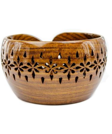 Rosewood Yarn Storage Bowl with Carved Holes | Knitting Crochet Accessories - Medium | Nagina International - Buy Online on GoSupps.com