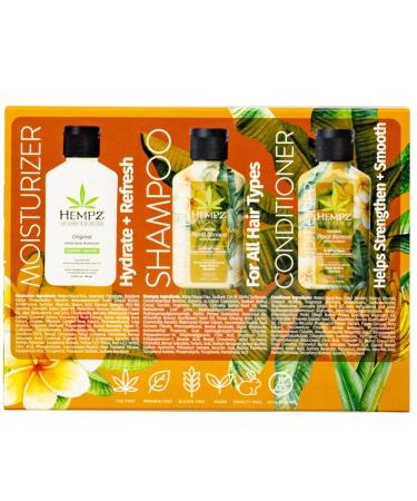 Hempz Original Floral & Banana Trio Set - Shampoo, Conditioner, Body Lotion - 2.25 fl oz - Hemp Seed Oil - Hair & Skin Care Bundle - Buy Online on GoSupps.com