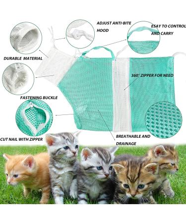 Adjustable Cat Bathing Bag Set with Nail Clippers - Anti-Bite & Scratch Mesh Grooming Restraint Bag - Green - Buy Online on GoSupps.com
