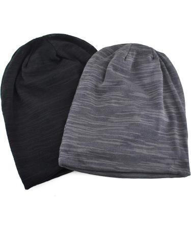 EINSKEY Slouchy Beanie 2-Pack - Black & Grey - Thin & Lightweight Skull Cap for Men & Women - Buy Online on GoSupps.com