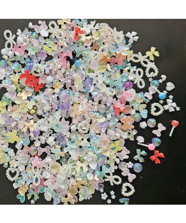 3D Nail Charms 500PCS Multi Styles Butterfly Bowknot Flower Heart Pearls Bear Nail Rhinestones Charms Resin Nail Charms for Nail Art Design Decoration DIY Crafts Jewelry Accessories