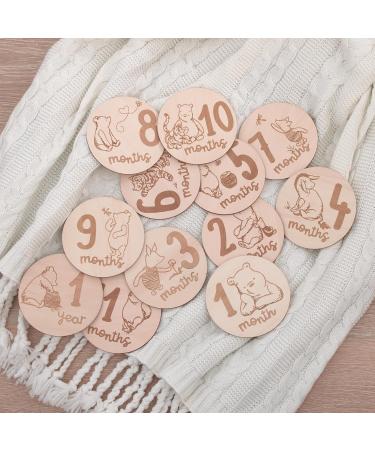 Buy Disney Classic Winnie The Pooh Wooden Milestone Cards - 12 Engraved Natural Wood Tone Cards for Baby s First Year | International Shipping Available - Buy Online on GoSupps.com