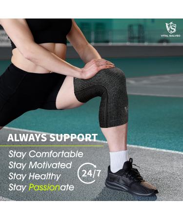 Vital Salveo Knee Compression Sleeve - Unisex Pain Relief Brace for Swelling & Recovery | Ideal for Running Basketball & Gym Workout (Dark Grey XXXL - Buy Online on GoSupps.com