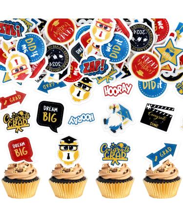 Ercadio 72 Pack Graduation Edible Cupcake Toppers Class of 2024 Grad Cap Cupcake Picks for 2024 Graduation Theme Party Cake Decorations Supplies Edible-72