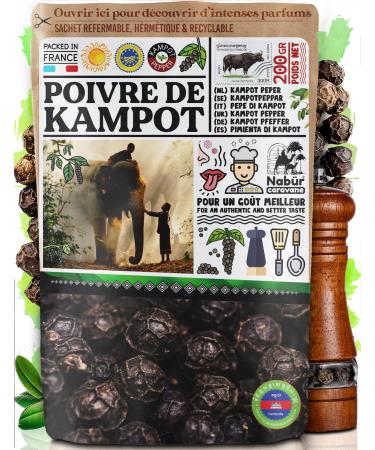 Nab r - 200gr Poivre de Kampot Certifi IGP Garantie Sans Pesticide ni engrais Chimique Poivre Authentique de Kampot Cambodge 200 gr