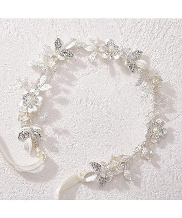 SWEETV Silver Flower-Leaf Bridal Headband | Crystal Wedding Hair Piece for Bride and Flower Girl - Buy Online on GoSupps.com