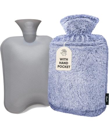 Qomfor Premium Fluffy Faux Fur Hot Water Bottle with Kangaroo Pocket - 1.8l Large - Blue - Pain Relief for Neck, Shoulders, Hands, and Feet - Buy Online on GoSupps.com