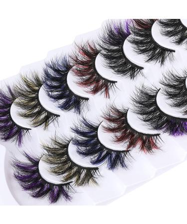 Goddvenus 5D Fluffy Colored Mink Lashes 7 Pairs Pack - Rainbow Cat Eye False Eyelashes in Pink, Blue, Purple, Yellow | Dramatic Colorful Eyelashes - Buy Online on GoSupps.com