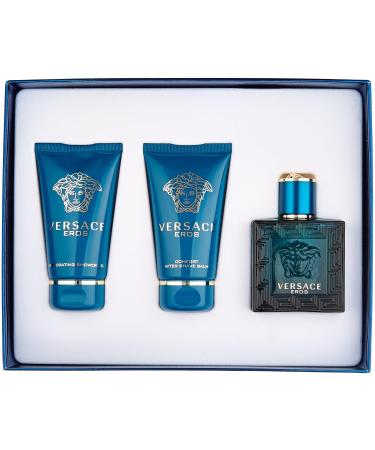 Versace EROS Gift Set for Men 1.7 oz EDT + 1.7 oz Shower Gel + 1.7 oz Aftershave Balm Combo Cedar Vanilla Lemon Mint 5.1 Fl Oz (Pack of 1) - Buy Online on GoSupps.com