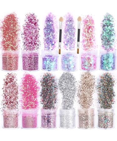 Howaf 12 boxes glitter for nail face body with brush make-up seilets glitter for nails art eyes lips hair body decoration halloween christmas festival masquerade make-up accessories