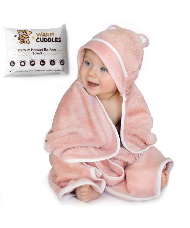 WARM CUDDLES Premium Baby Bath Towel - Organic Bamboo Hooded Baby Towels - Baby Newborn Towel with Hood - Large Hooded Towel for Newborn Infant Boy Girl (Pink)