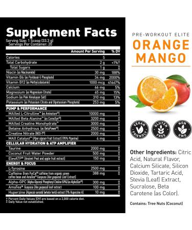 Kaged Pre Workout Elite Powder | Orange Mango | Pre-Workout with Creatine Beta Alanine L-Citrulline BCAAs | 388 mg Organic Caffeine | Pre Supplements for Men & Women | 20 Servings Orange Mango (Elite) - Buy Online on GoSupps.com