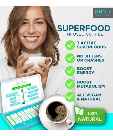 Bondi Coffee Lean-Green 7 Sachets - Instant Superfood Energy Coffee with Healthy Spirulina Ginseng Green Coffee MCT Choline 100% Natural Caffeine - Vegan - Buy Online on GoSupps.com