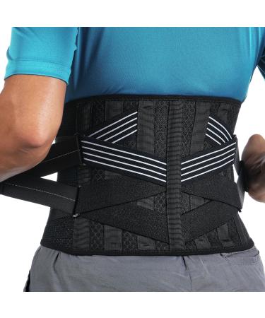 Fitomo Back Brace for Lower Back Pain Men Women Back Support Belt for Intant Pain Relief from Sciatica Hernated Disc Scoliosis Sprain Adjustable Support for Bending Sitting Standing Heavy Lifting Large Black