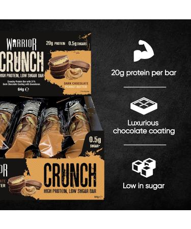 Warrior CRUNCH High Protein Bars - 20g Protein Each - Dark Chocolate Peanut Butter - Pack of 12 x 64g & Crunch Bars Milk Chocolate Coconut 12X64G Dark Chocolate Peanut Butter & Milk Chocolate Coconut + Milk Chocolate Coconut CRUNCH 12 Bars - Buy Online on GoSupps.com