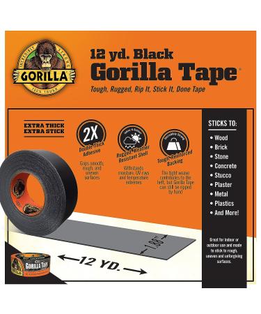Gorilla Black Duct Tape  1.88" x 12 yd  Black  (Pack of 2) Black 2 Pack - Buy Online on GoSupps.com