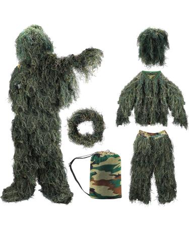 ZORVEM Ghillie Suit, 3D Camouflage Hunting Apparel for Kids/Youth/Teen(S/M/L/XL/XXL) Small